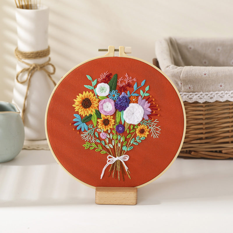 Festive DIY Handcraft Kit Embroidery Kit For Beginner - Make Your Own Embroidery Art, Perfect Holiday Gift Idea flowers embroidery