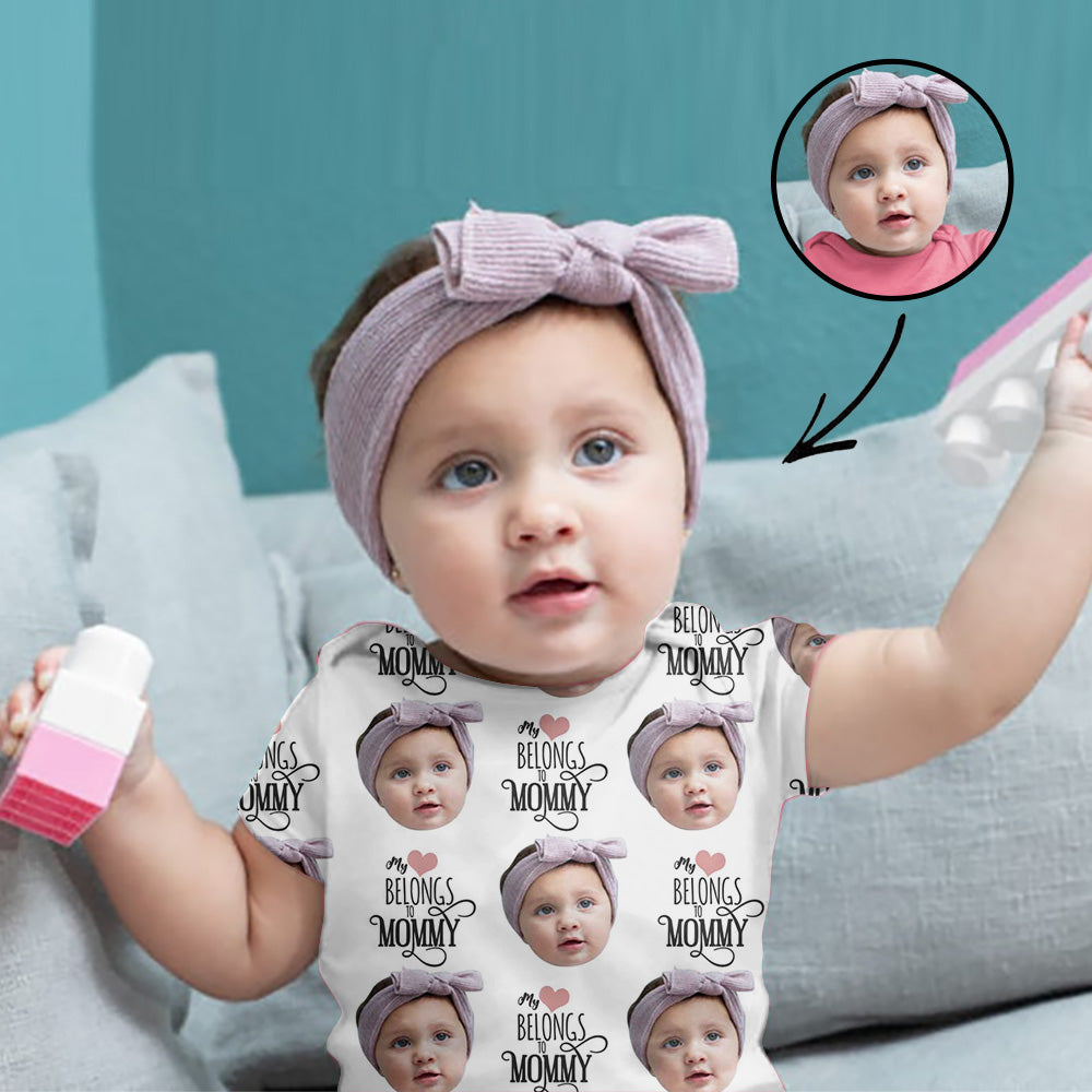 Custom Photo Baby Bodysuit My Heart Belongs To Mommy Mother's Day Gifts