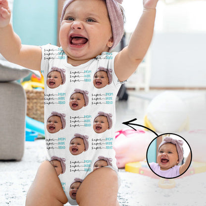Custom Photo Baby Bodysuit Super Mom Super Wife Super Tired Mother's Day Gifts
