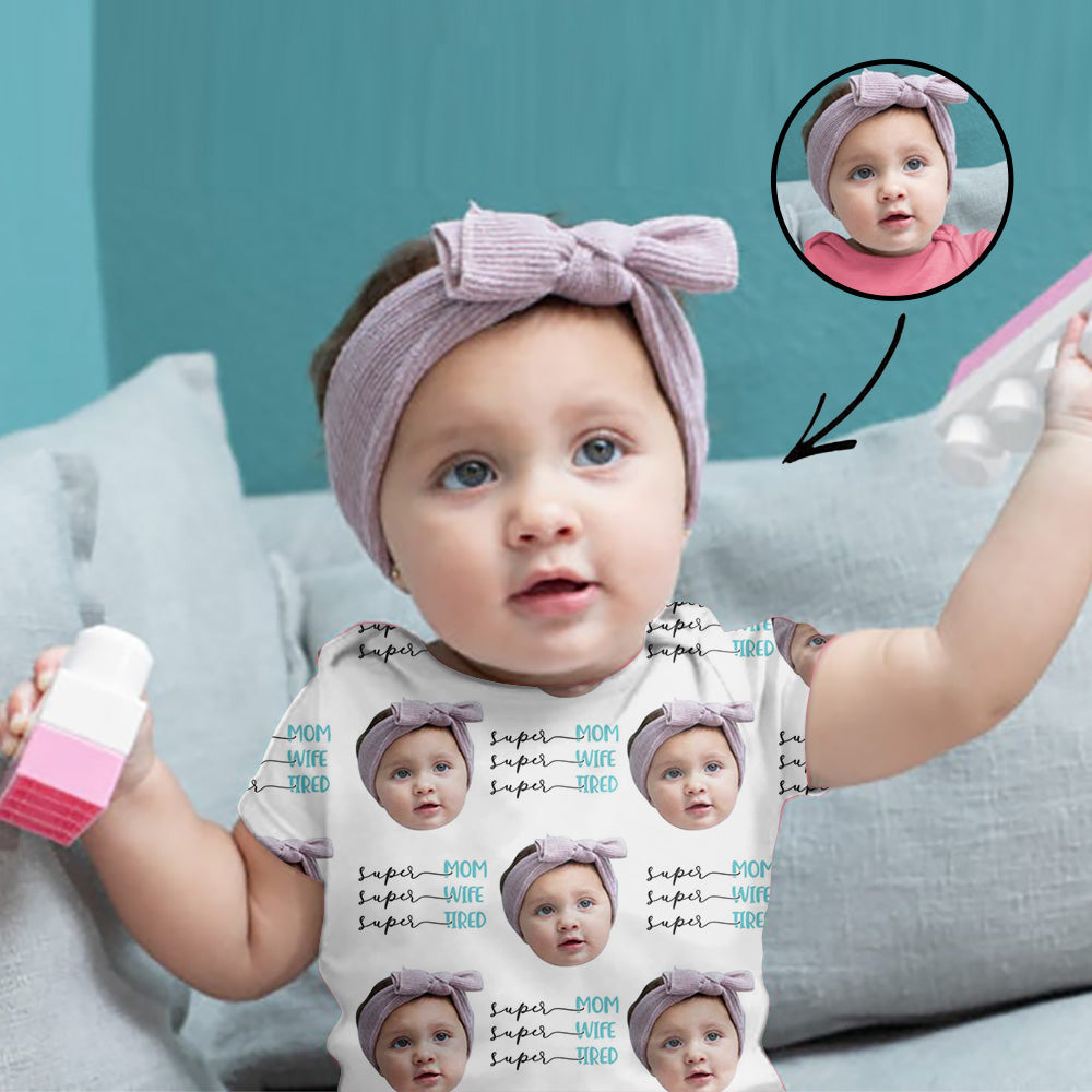 Custom Photo Baby Bodysuit Super Mom Super Wife Super Tired Mother's Day Gifts