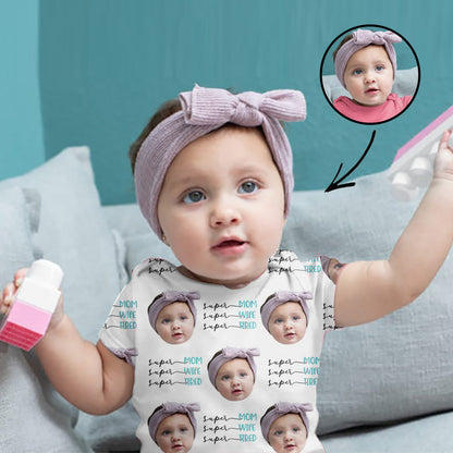 Custom Photo Baby Bodysuit Super Mom Super Wife Super Tired Mother's Day Gifts