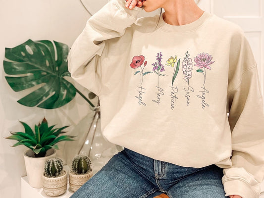 Birth Flower Printed Sweatshirt – Personalized for Any Special Woman