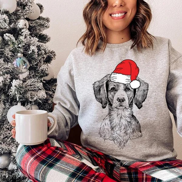 Personalized Pet Christmas Sweater - Custom Dog & Cat Holiday Sweatshirt with Santa Hat Design