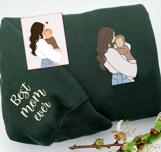 Embroidered Face Portrait Sweatshirt – Personalized Gift for Parents