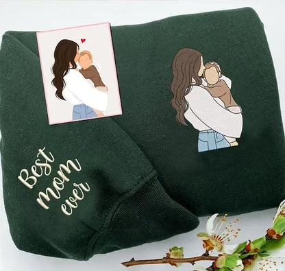 Embroidered Face Portrait Sweatshirt – Personalized Gift for Parents