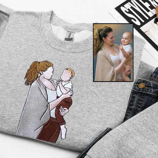 Embroidered Face Portrait Sweatshirt – Personalized Gift for Parents