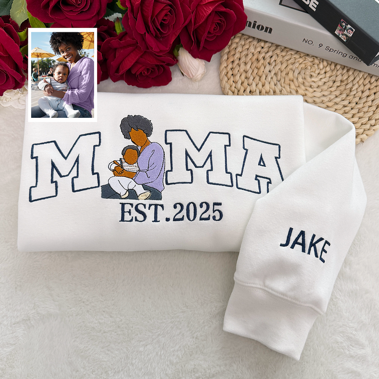 Custom Mama Embroidered Sweatshirt Mommy Name Fleece Crewneck Christmas Gift for Her