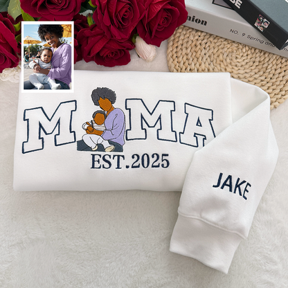 Custom Mama Embroidered Sweatshirt Mommy Name Fleece Crewneck Christmas Gift for Her