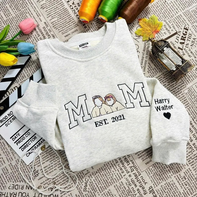 Family Portrait Embroidered Hoodie Custom Family Drawing Sweater Matching Christmas Pajamas Alternative