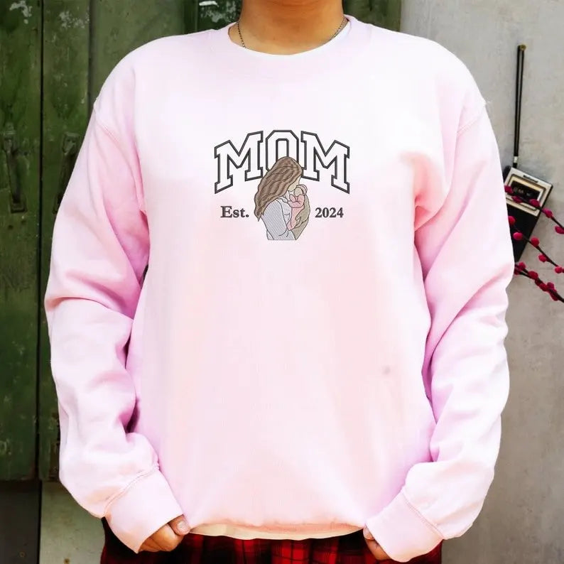 Custom Mama Embroidered Sweatshirt Customizable Mom Name Long Sleeve Fall Gift