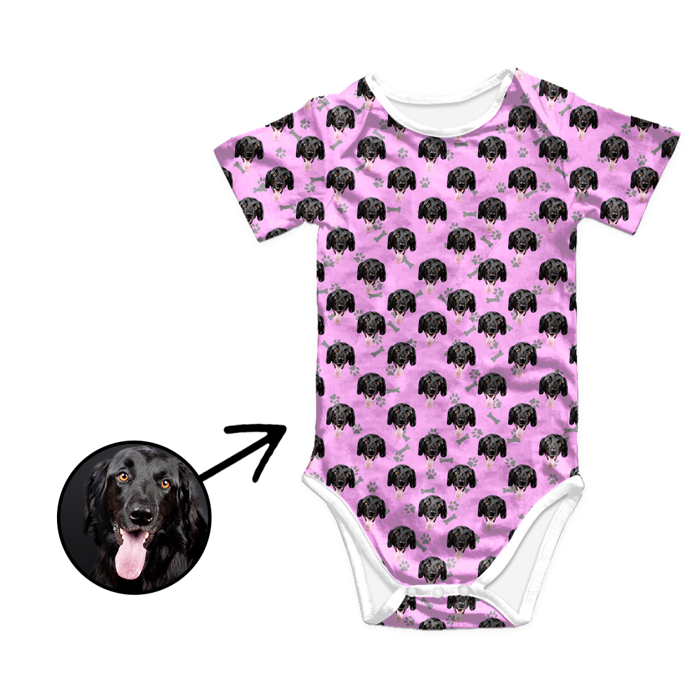 Custom Photo Baby Bodysuit Heart Dog Footprint Mother's Day Gift