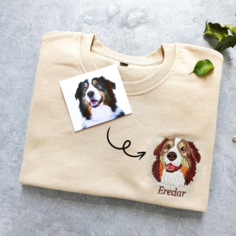 Custom Pet Embroidered Gifts For Pet Lover Custom Pet Face and Pet name Sweatshirt