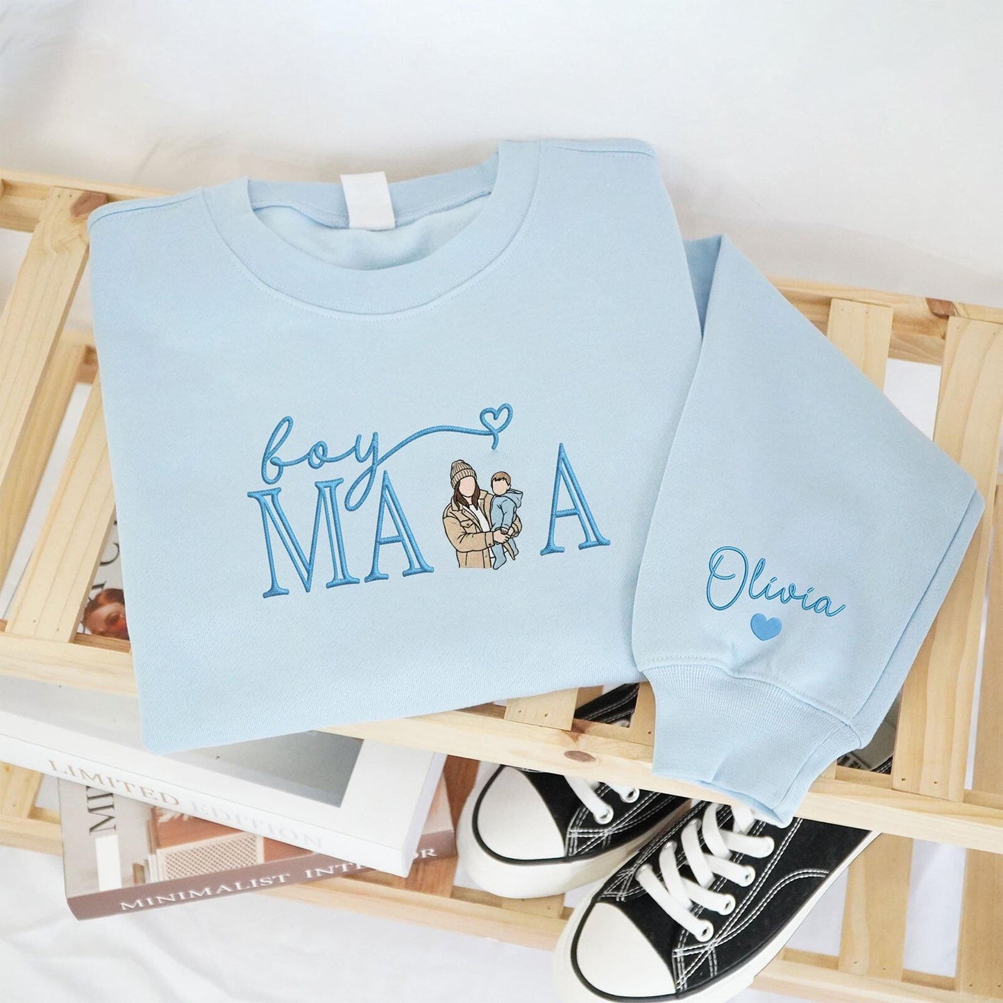 Family Portrait Embroidered Hoodie Custom Kids Names Sweater Matching Family Outfit