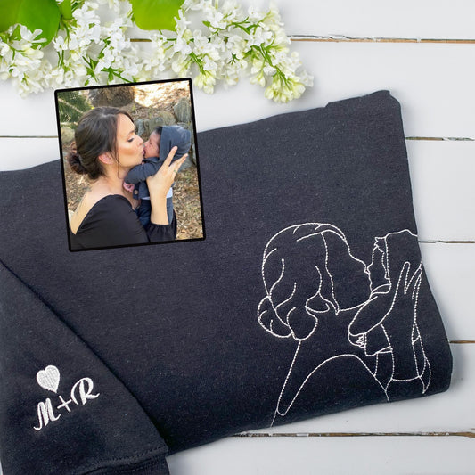 Mother's Day Custom Embroidered Sweatshirt | Turn Photo to Threads, Unique Gift for Mom