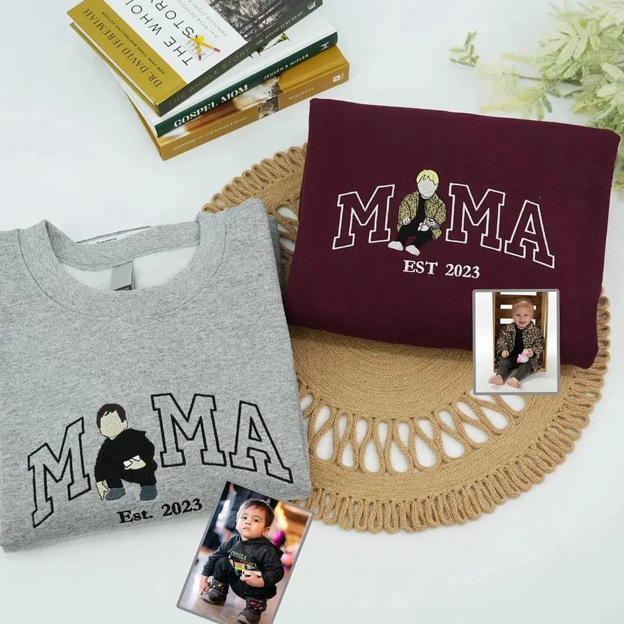 Custom Mama Sweatshirt with Kids Names Embroidered Personalized Mother’s Day Crewneck