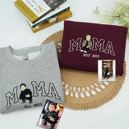 Custom Mama Sweatshirt with Kids Names Embroidered Personalized Mother’s Day Crewneck