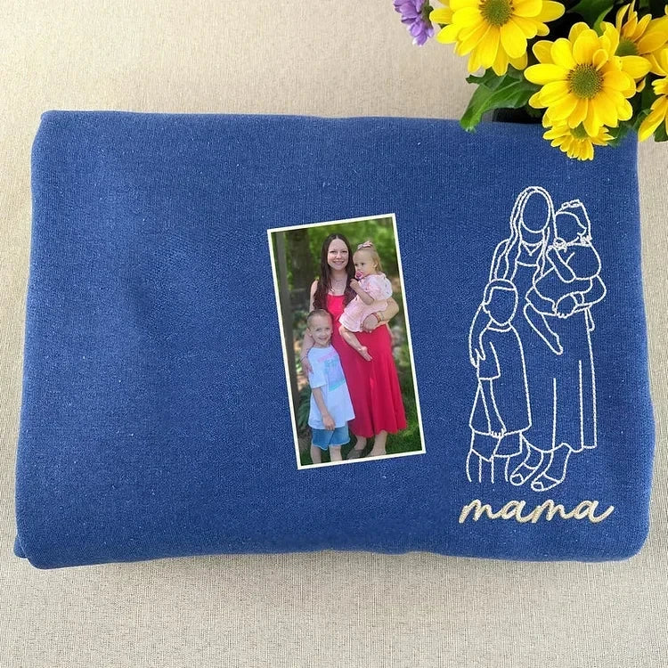 Mother's Day Custom Embroidered Sweatshirt | Turn Photo to Threads, Unique Gift for Mom