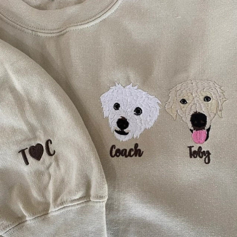 Custom Pet Embroidered Gifts For Pet Lover Custom Pet Face and Pet name Sweatshirt
