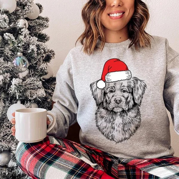 Personalized Pet Christmas Sweater - Custom Dog & Cat Holiday Sweatshirt with Santa Hat Design