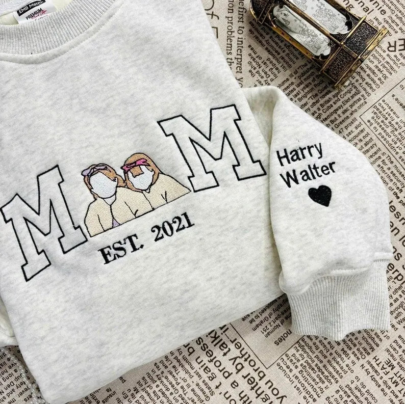 Family Portrait Embroidered Hoodie Custom Family Drawing Sweater Matching Christmas Pajamas Alternative