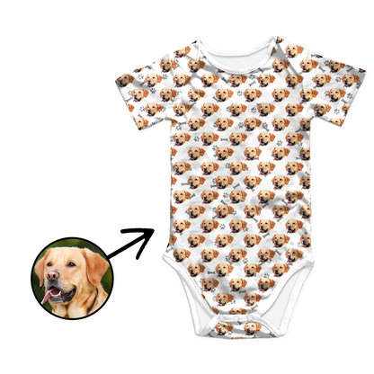 Custom Photo Baby Bodysuit Heart Dog Footprint Mother's Day Gift