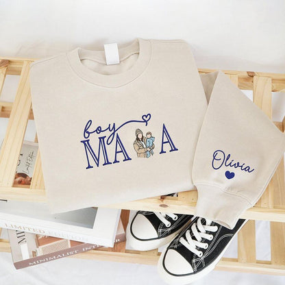 Family Portrait Embroidered Hoodie Custom Kids Names Sweater Matching Family Outfit