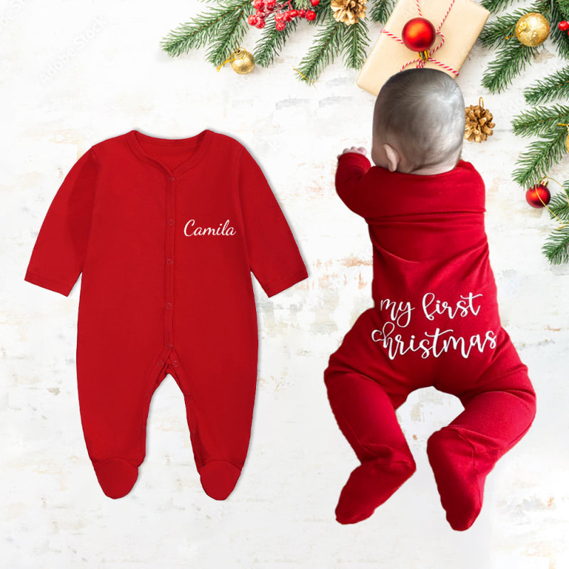 Baby's First Christmas Keepsake Romper - Personalized Soft Long Sleeve Bodysuit