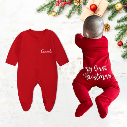 Baby's First Christmas Keepsake Romper - Personalized Soft Long Sleeve Bodysuit