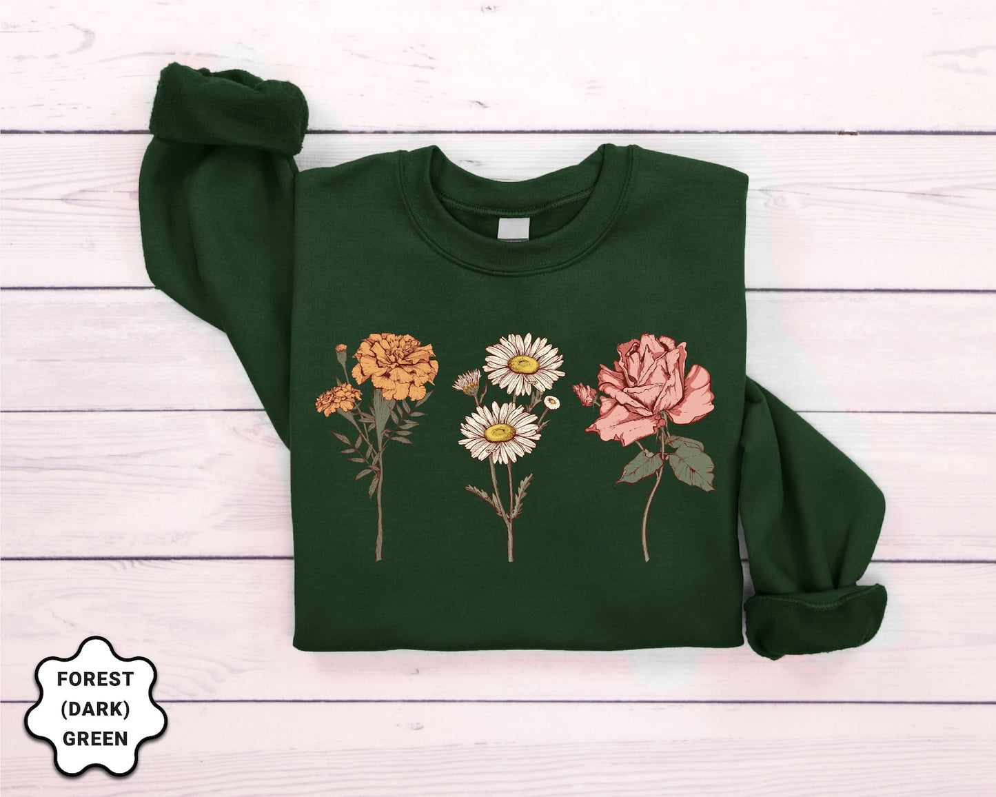 Custom Birth Flower Sweatshirt with Name – Personalized Floral Gift for Her