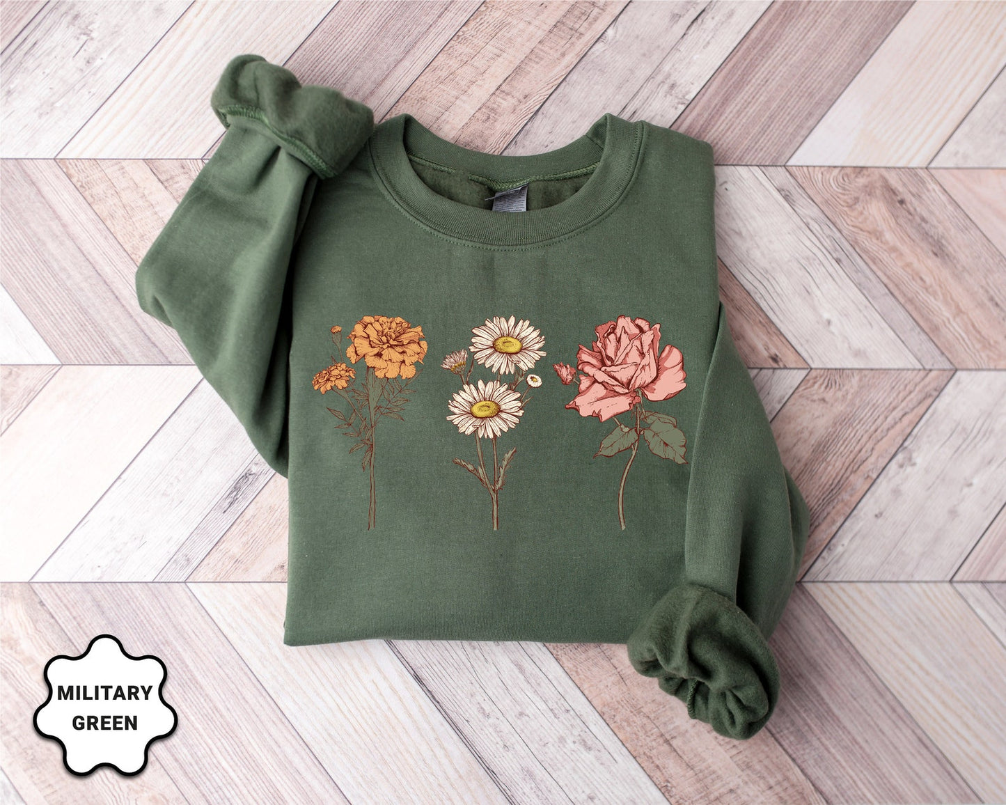 Custom Birth Flower Sweatshirt with Name – Personalized Floral Gift for Her