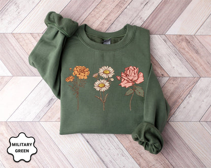 Custom Birth Flower Sweatshirt with Name – Personalized Floral Gift for Her