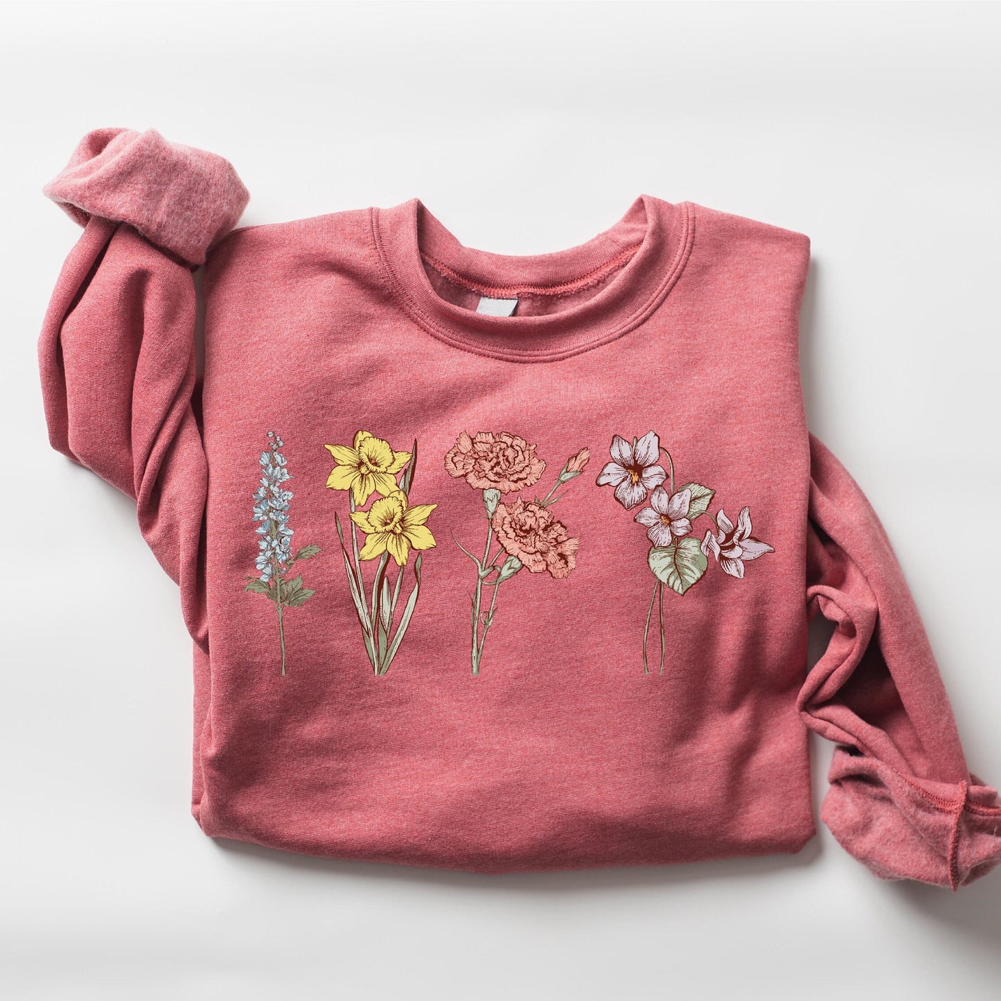 Custom Birth Flower Sweatshirt with Name – Personalized Floral Gift for Her