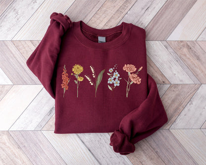 Custom Birth Flower Sweatshirt with Name – Personalized Floral Gift for Her