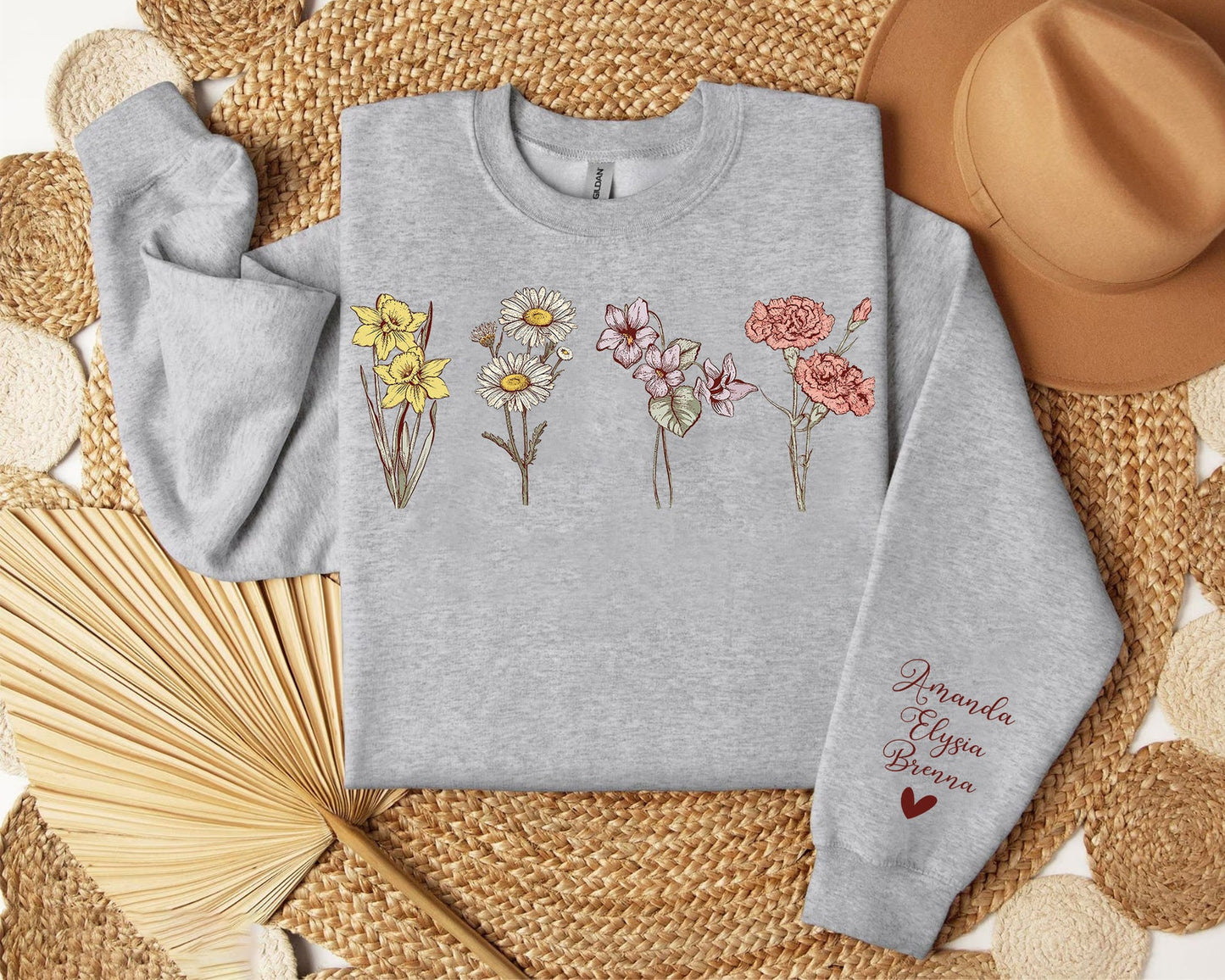 Minimalist Birth Flower Sweatshirt – Custom Gift for Women Who Love Nature
