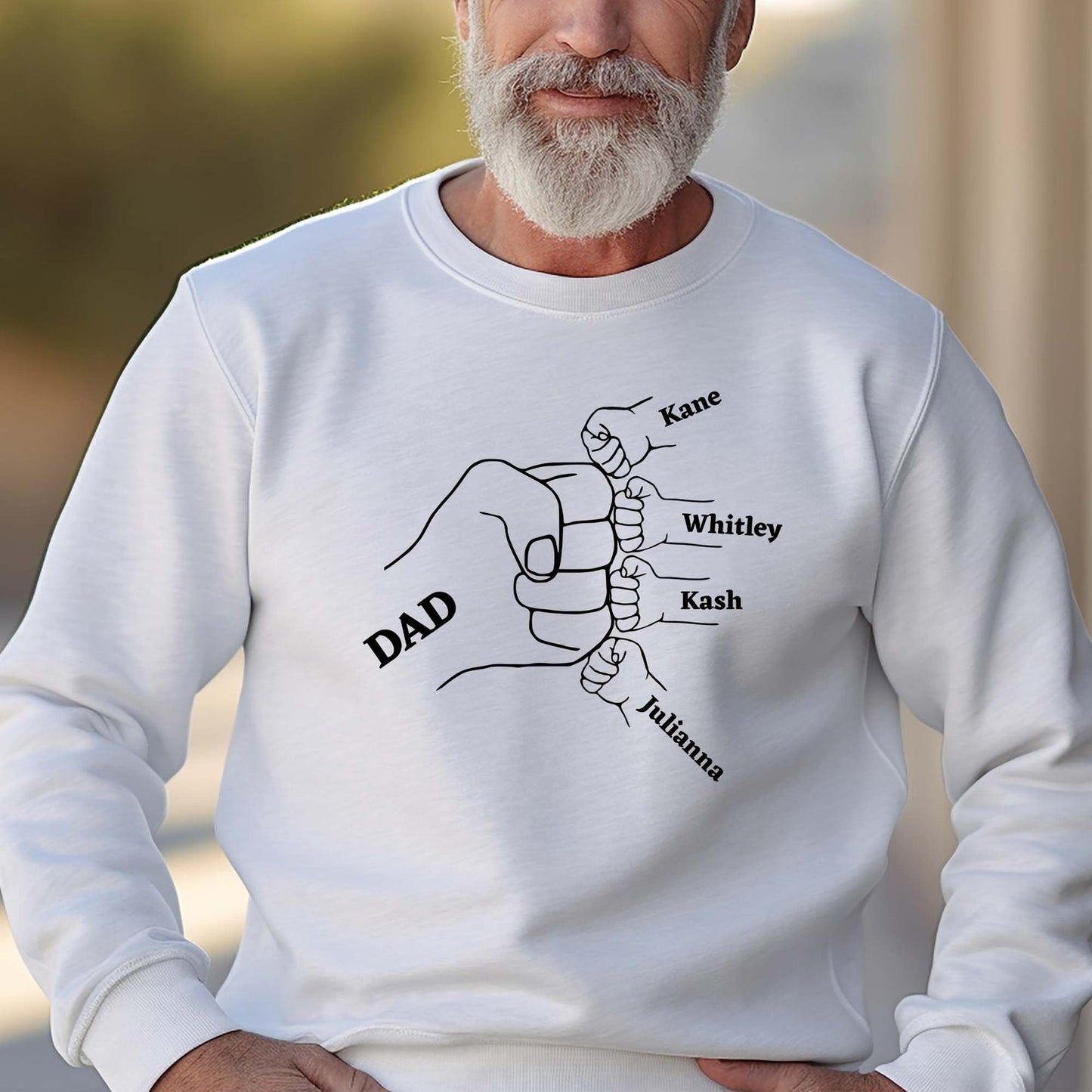 Custom Fist Bump Sweatshirt for Dad – Add Up to 6 Children's Names