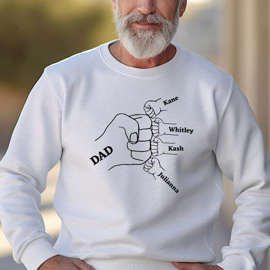 Custom Fist Bump Sweatshirt for Dad – Add Up to 6 Children's Names