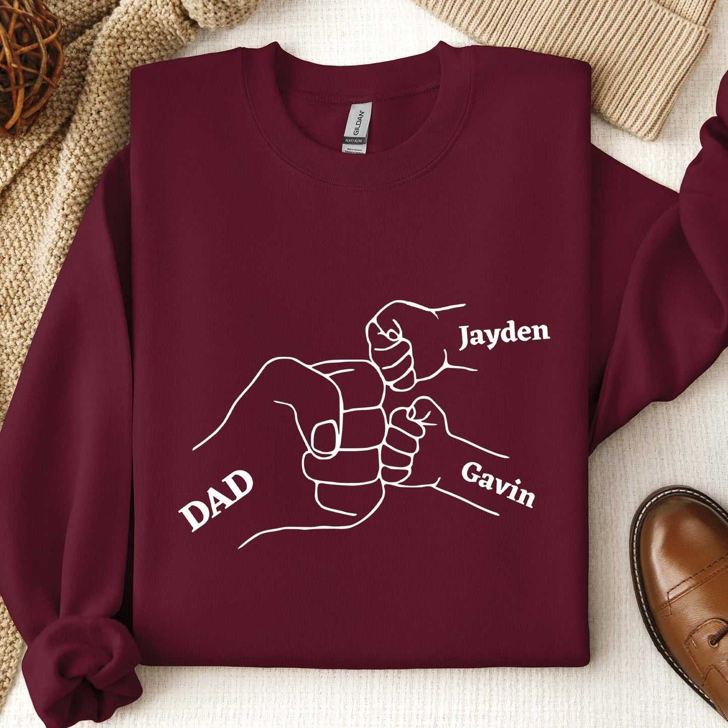 Custom Fist Bump Sweatshirt for Dad – Add Up to 6 Children's Names