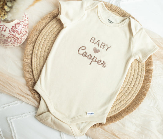 Custom Embroidered Baby Bodysuits, Custom Baby Name Handmade with Love