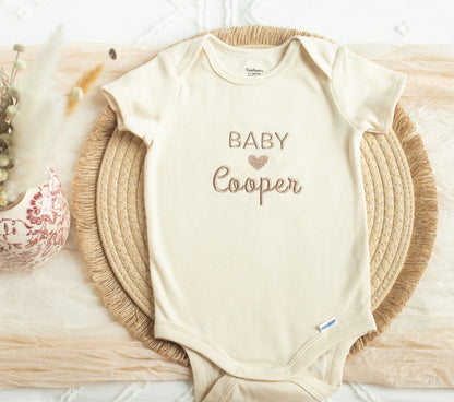 Custom Embroidered Baby Bodysuits, Custom Baby Name Handmade with Love