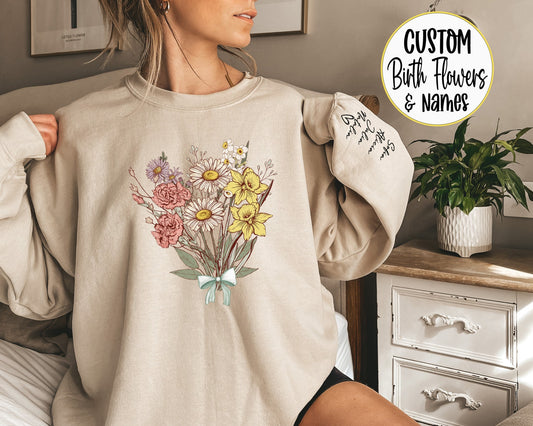 Birth Month Flower Sweatshirt – Personalized Gift for Mom or Nana