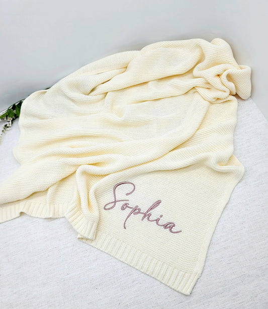 Embroidered Name,Stroller Blanket,Newborn Baby Gift ,Soft Breathable Cotton Knit