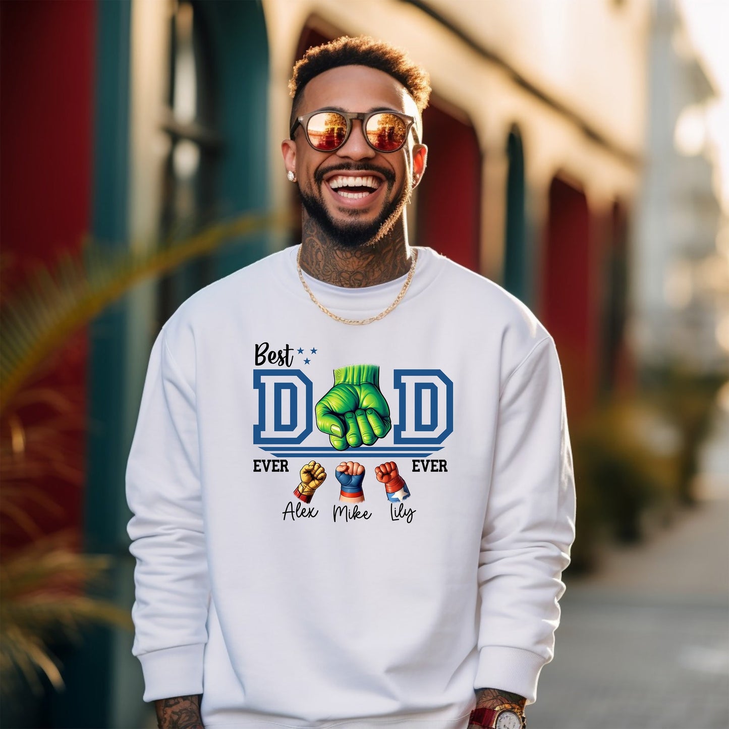 Father's Day Fist Bump Sweatshirt – Custom Dad & Child Names