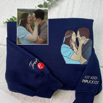 Custom Embroidered Portrait from Photo Sweatshirt, Couple Crewneck, Anniversary Shirt, Birthday Couple Gift For Girlfriend, Boyfriends, LGBT