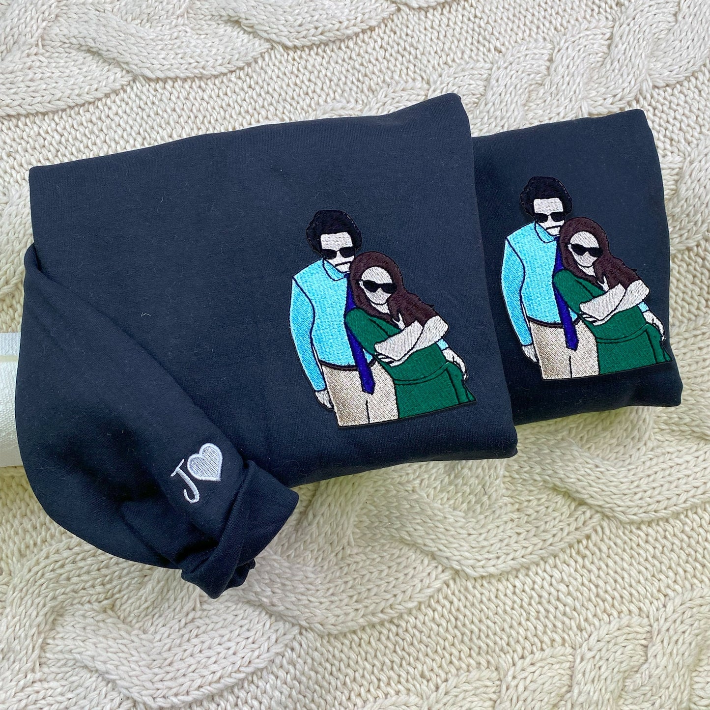Custom Embroidered Portrait from Photo Sweatshirt, Couple Crewneck, Anniversary Shirt, Birthday Couple Gift For Girlfriend, Boyfriends, LGBT