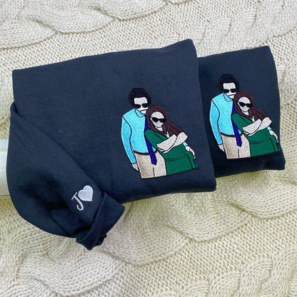 Custom Embroidered Portrait from Photo Sweatshirt, Couple Crewneck, Anniversary Shirt, Birthday Couple Gift For Girlfriend, Boyfriends, LGBT