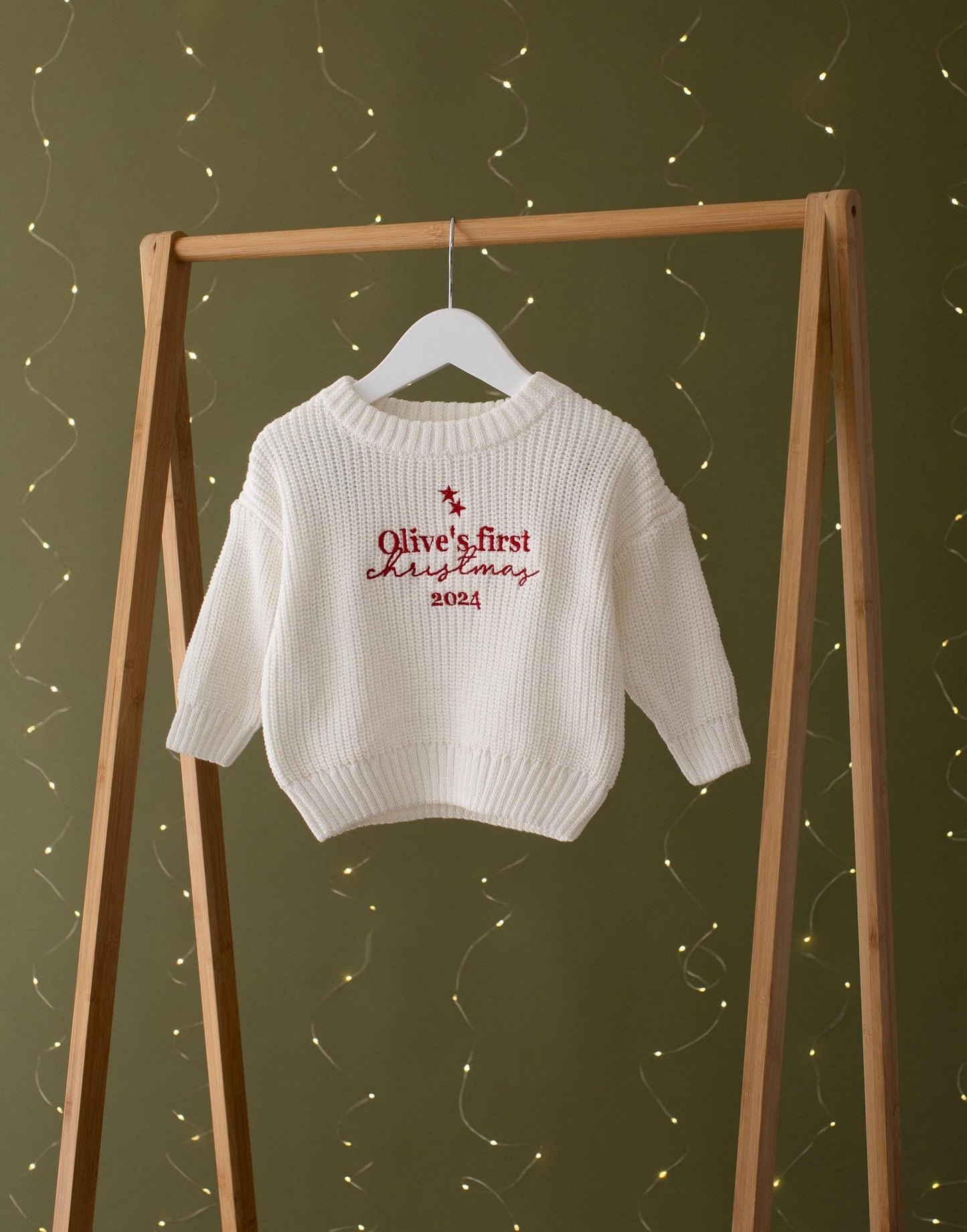 My First Christmas Embroidered Baby Jumper - Personalized Knitted Keepsake Romper
