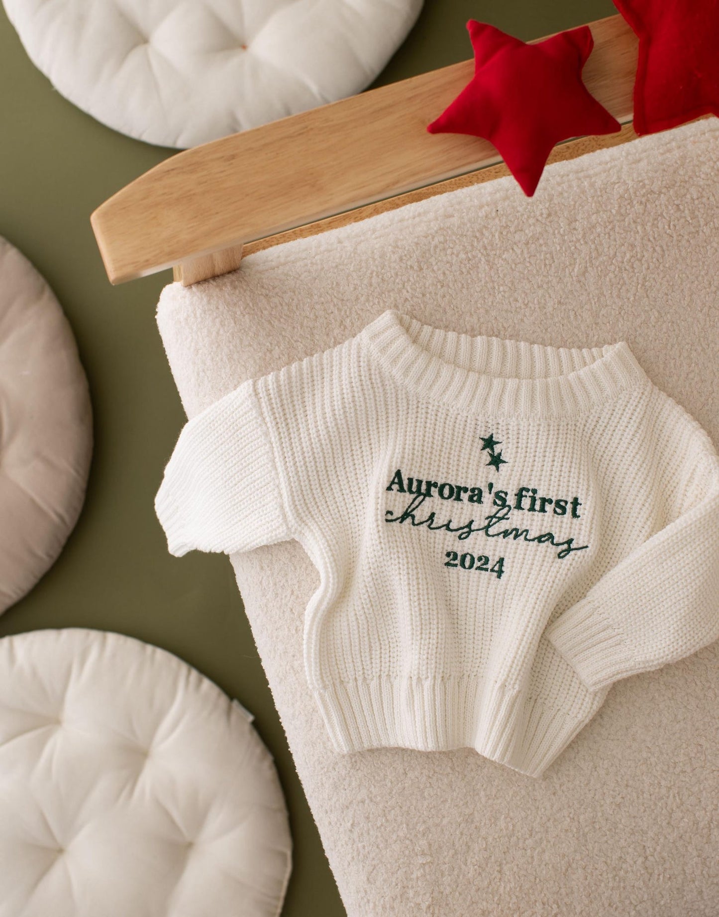 My First Christmas Embroidered Baby Jumper - Personalized Knitted Keepsake Romper