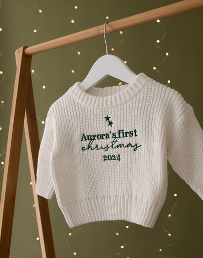 My First Christmas Embroidered Baby Jumper - Personalized Knitted Keepsake Romper