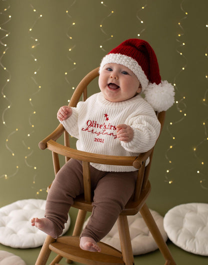 My First Christmas Embroidered Baby Jumper - Personalized Knitted Keepsake Romper