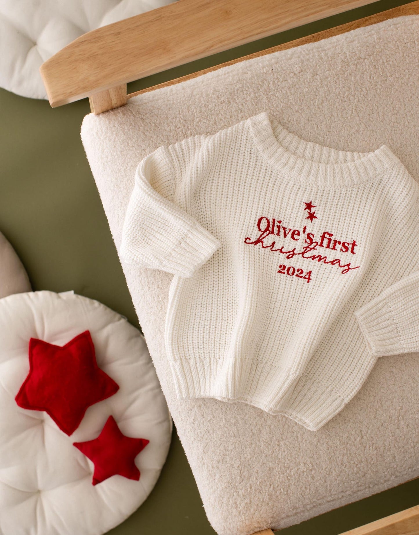 My First Christmas Embroidered Baby Jumper - Personalized Knitted Keepsake Romper